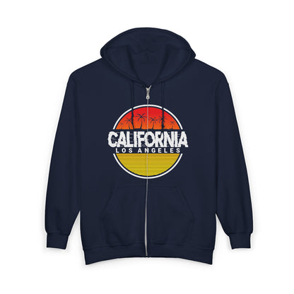 California Sunset Hoodie | Unisex Full Zip Sweatshirt, Casual Wear, Travel Apparel, Gift for Him/Her, Outdoor Fashion, LA Style - TINMICO