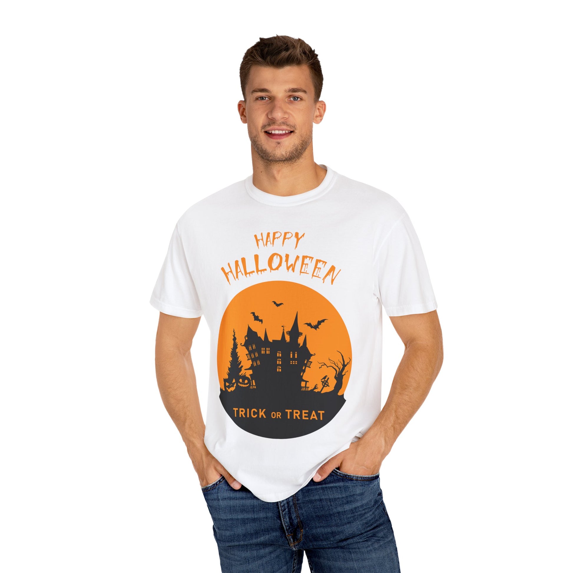 Halloween Graphic T-shirt, Spooky Tee for Trick or Treat, Unisex T-shirt for Fall Celebrations, Halloween Party Shirt, Cozy Casual Wear - TINMICO