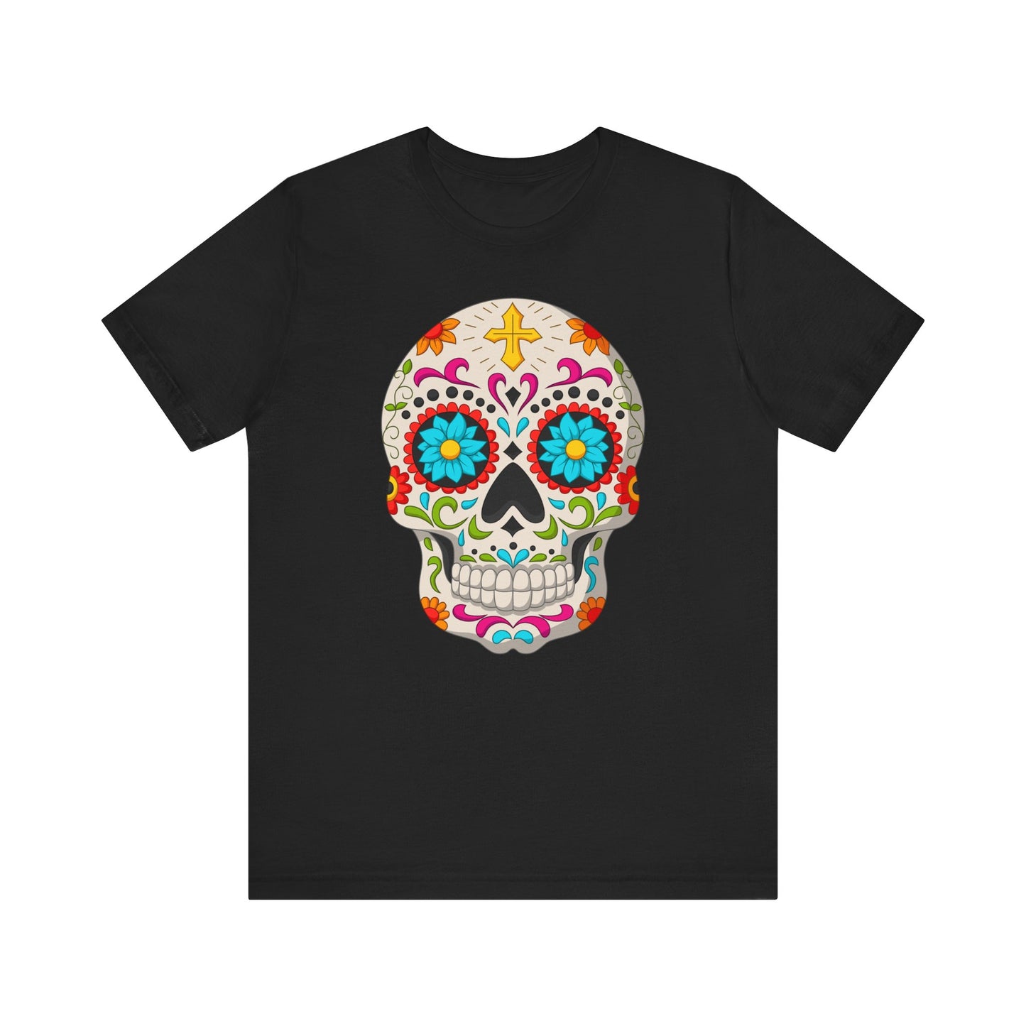 Colorful Sugar Skull Tee - Day of the Dead Shirt, Unisex Casual Wear, Festival Outfit, Gift for Halloween and Celebrations - TINMICO