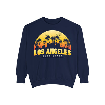 Los Angeles Sunset Sweatshirt - Vintage Unisex Garment-Dyed Pullover, California Apparel, Travel Souvenir, Cozy Gift, Streetwear Style - TINMICO
