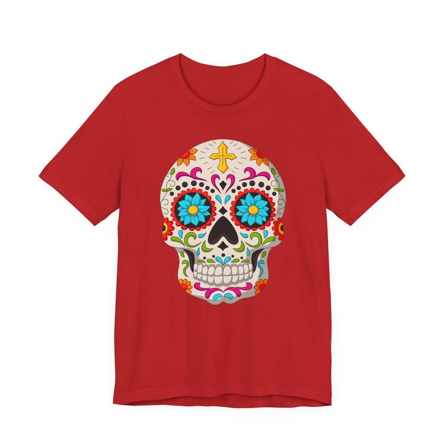 Colorful Sugar Skull Tee - Day of the Dead Shirt, Unisex Casual Wear, Festival Outfit, Gift for Halloween and Celebrations - TINMICO