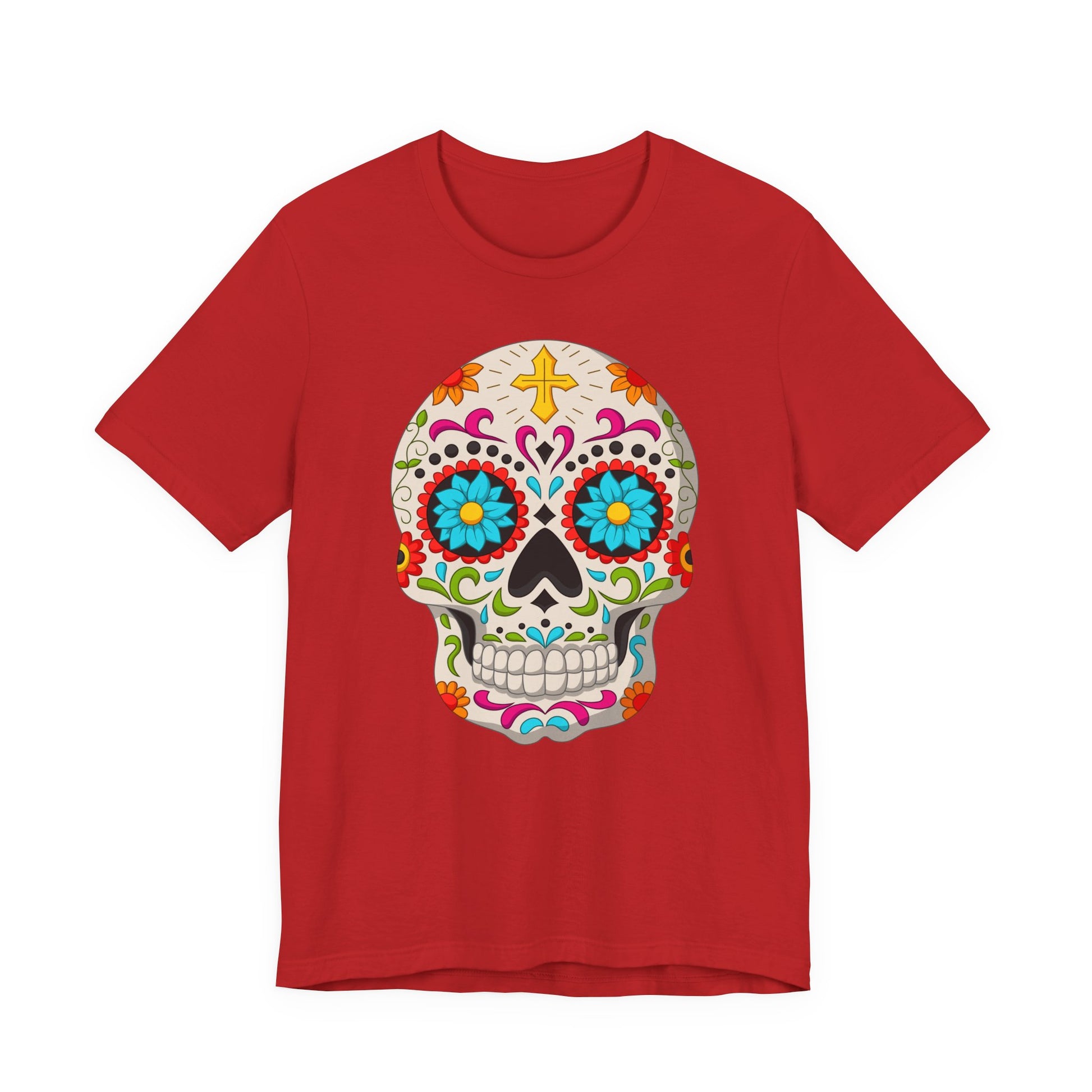 Colorful Sugar Skull Tee - Day of the Dead Shirt, Unisex Casual Wear, Festival Outfit, Gift for Halloween and Celebrations - TINMICO