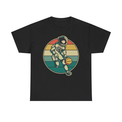 Retro Astronaut Basketball Unisex Heavy Cotton Tee, Casual Graphic Tee, Space Lover Gift, Fun Streetwear, Unique Presents - TINMICO