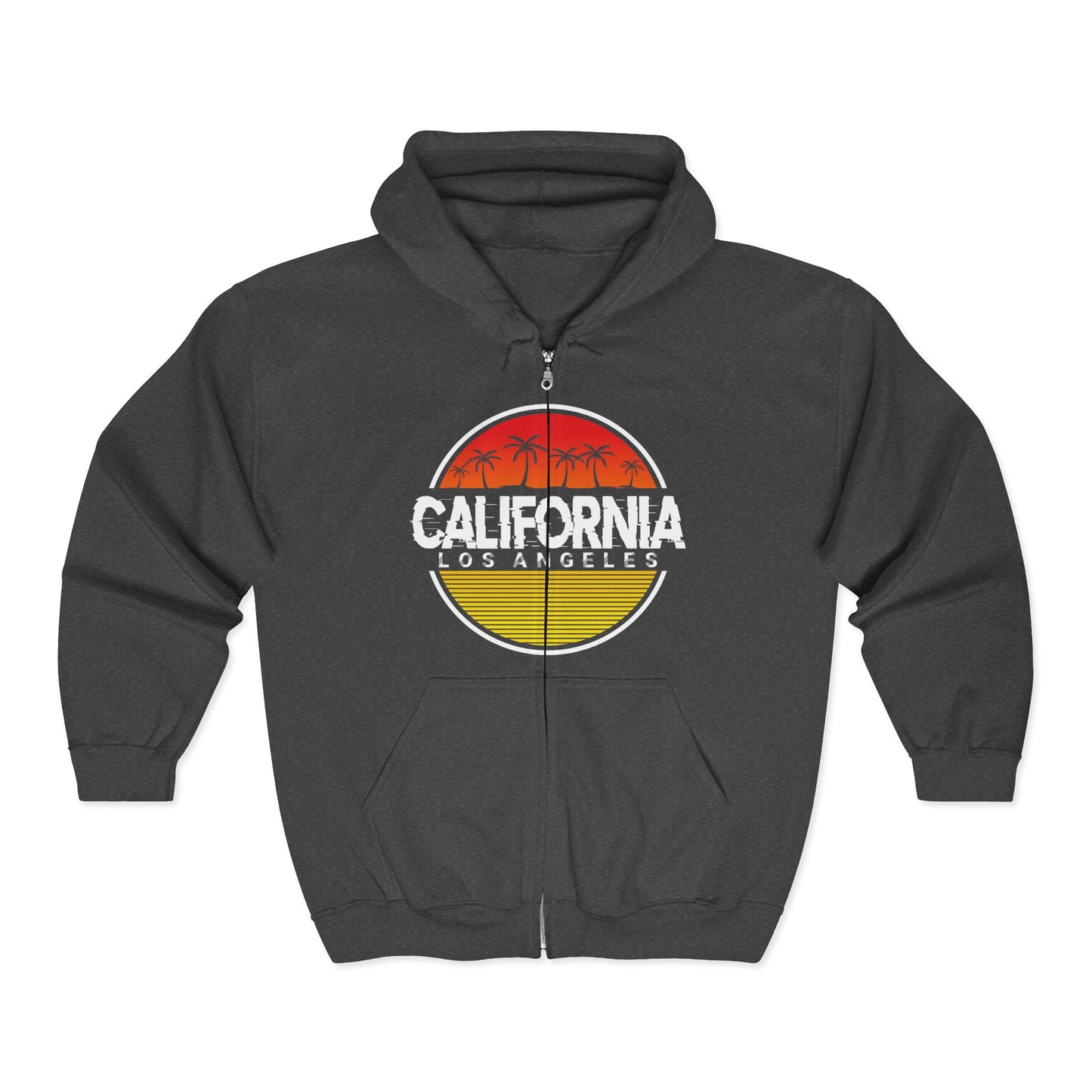 California Sunset Hoodie | Unisex Full Zip Sweatshirt, Casual Wear, Travel Apparel, Gift for Him/Her, Outdoor Fashion, LA Style - TINMICO