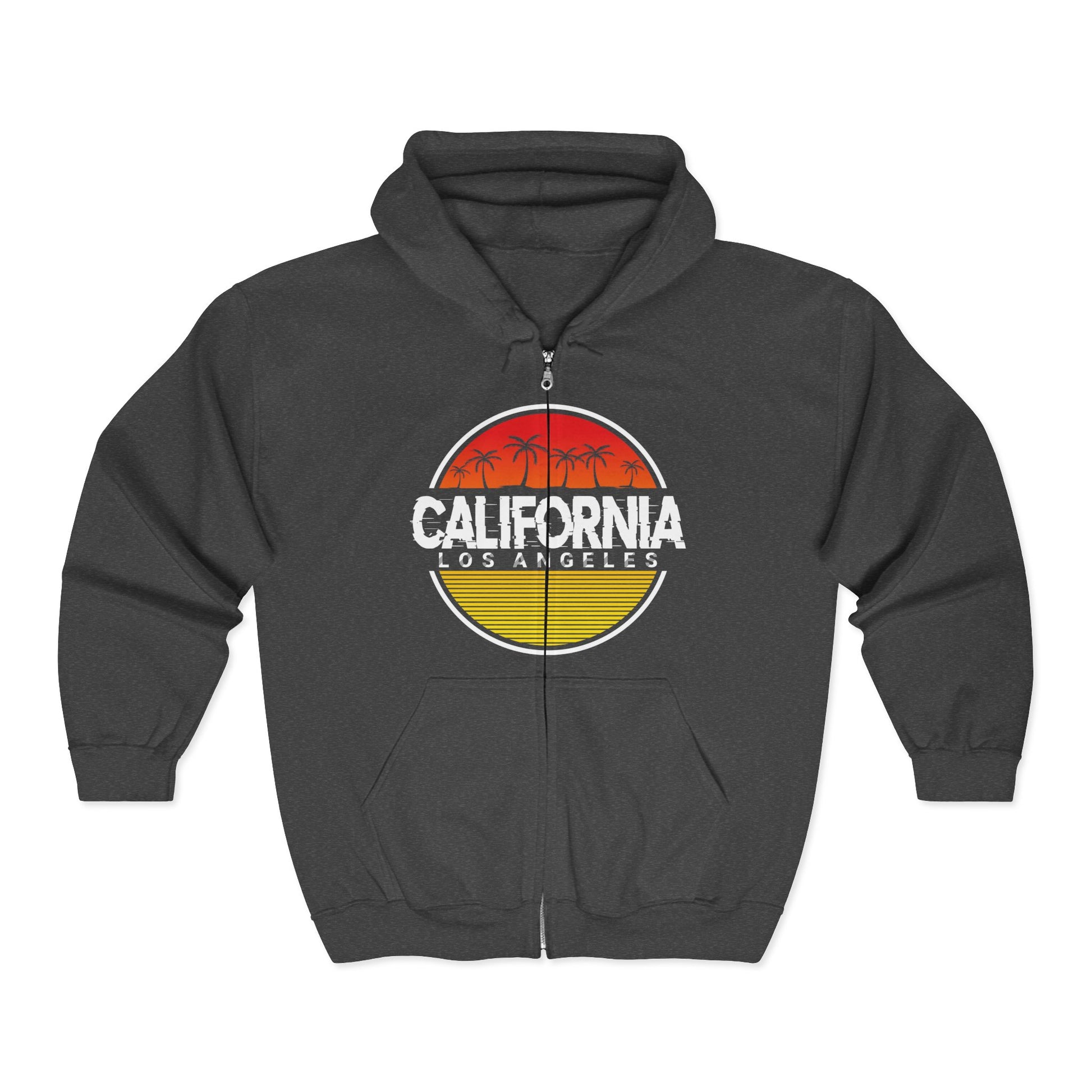 California Sunset Hoodie | Unisex Full Zip Sweatshirt, Casual Wear, Travel Apparel, Gift for Him/Her, Outdoor Fashion, LA Style - TINMICO