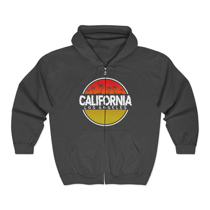 California Sunset Hoodie | Unisex Full Zip Sweatshirt, Casual Wear, Travel Apparel, Gift for Him/Her, Outdoor Fashion, LA Style - TINMICO