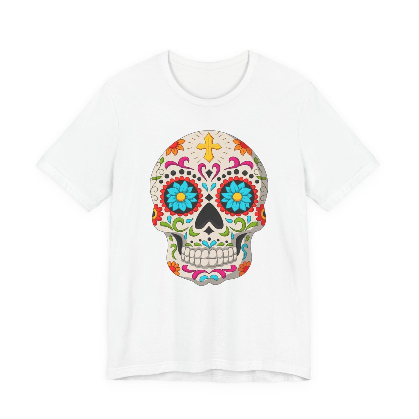 Colorful Sugar Skull Tee - Day of the Dead Shirt, Unisex Casual Wear, Festival Outfit, Gift for Halloween and Celebrations - TINMICO