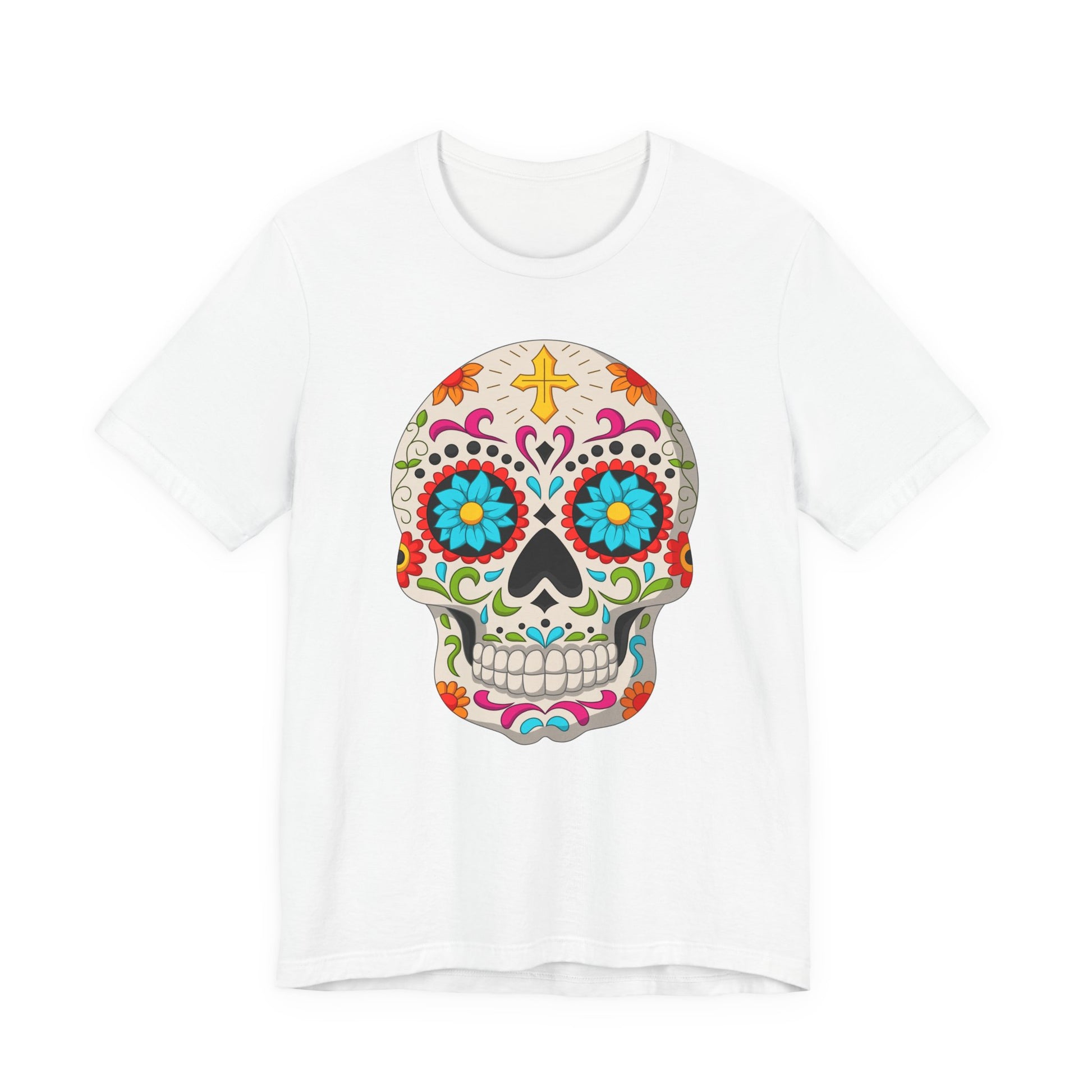 Colorful Sugar Skull Tee - Day of the Dead Shirt, Unisex Casual Wear, Festival Outfit, Gift for Halloween and Celebrations - TINMICO