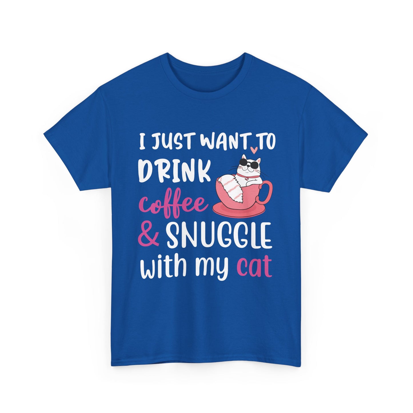 Coffee & Cat Unisex Heavy Cotton Tee, Cat Lover Gift, Coffee Enthusiast Apparel, Cute Pet Tee, Funny Animal T-Shirt, Unique Gift Idea - TINMICO