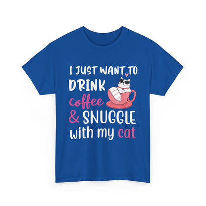 Coffee & Cat Unisex Heavy Cotton Tee, Cat Lover Gift, Coffee Enthusiast Apparel, Cute Pet Tee, Funny Animal T-Shirt, Unique Gift Idea - TINMICO