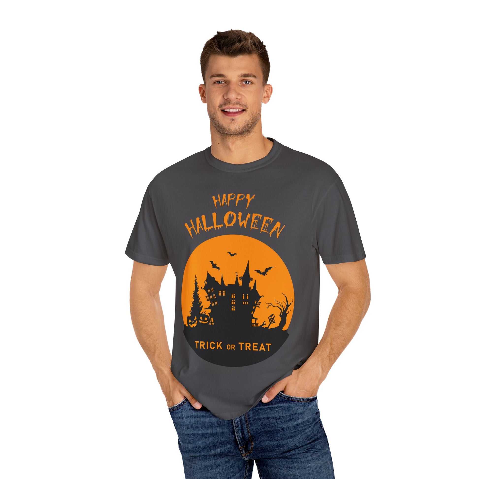 Halloween Graphic T-shirt, Spooky Tee for Trick or Treat, Unisex T-shirt for Fall Celebrations, Halloween Party Shirt, Cozy Casual Wear - TINMICO