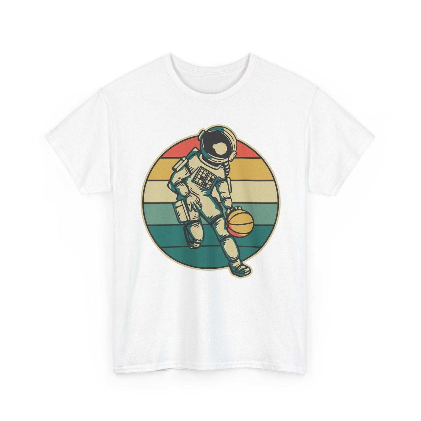 Retro Astronaut Basketball Unisex Heavy Cotton Tee, Casual Graphic Tee, Space Lover Gift, Fun Streetwear, Unique Presents - TINMICO