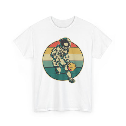Retro Astronaut Basketball Unisex Heavy Cotton Tee, Casual Graphic Tee, Space Lover Gift, Fun Streetwear, Unique Presents - TINMICO