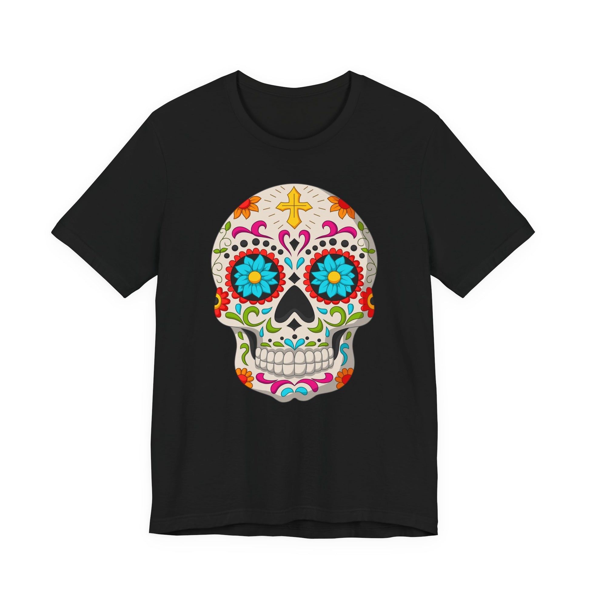 Colorful Sugar Skull Tee - Day of the Dead Shirt, Unisex Casual Wear, Festival Outfit, Gift for Halloween and Celebrations - TINMICO