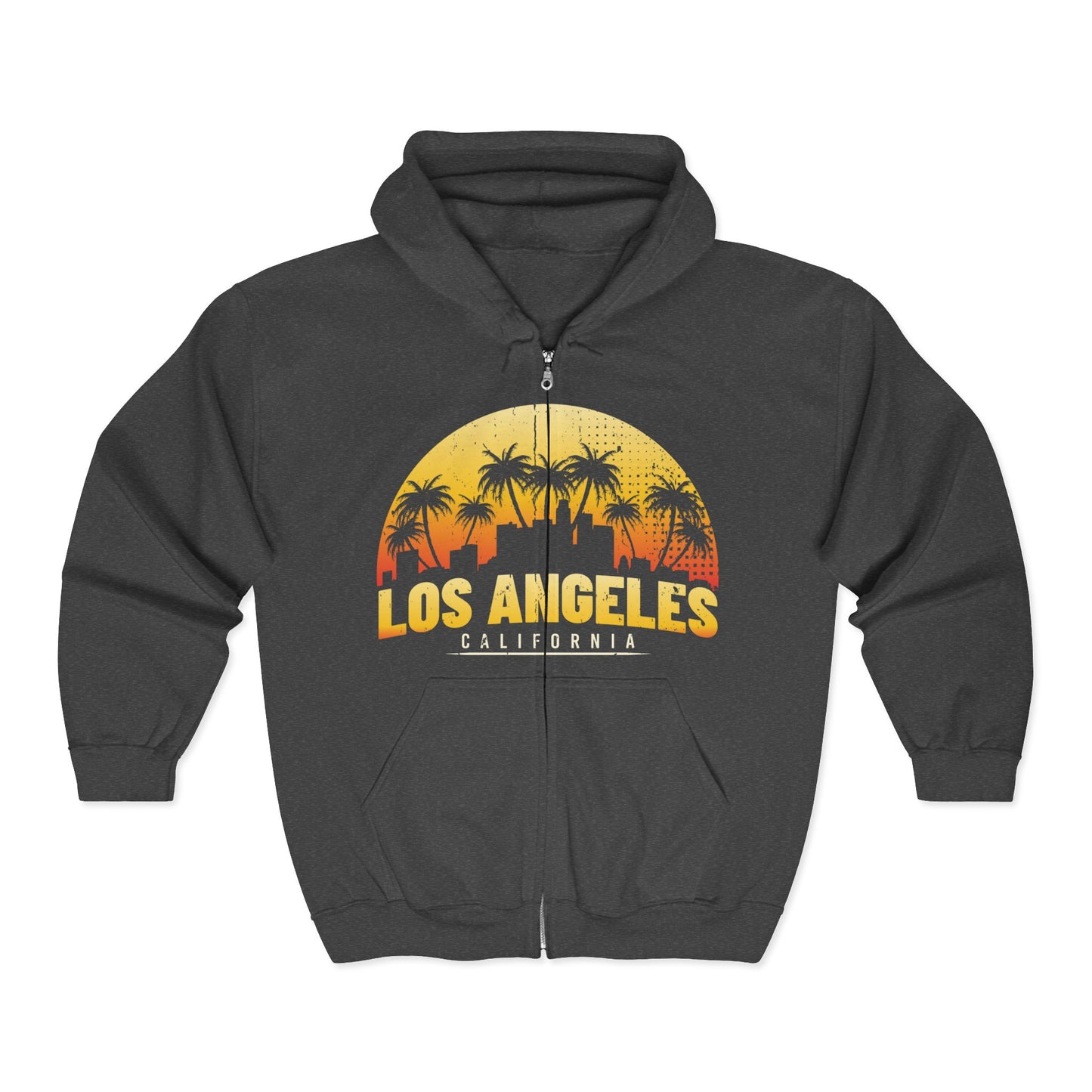 Los Angeles Sunset Zip Hoodie, California Graphic Sweatshirt, Unisex Hooded Jacket, Beach Vibes Apparel, Travel Souvenir Pullover - TINMICO