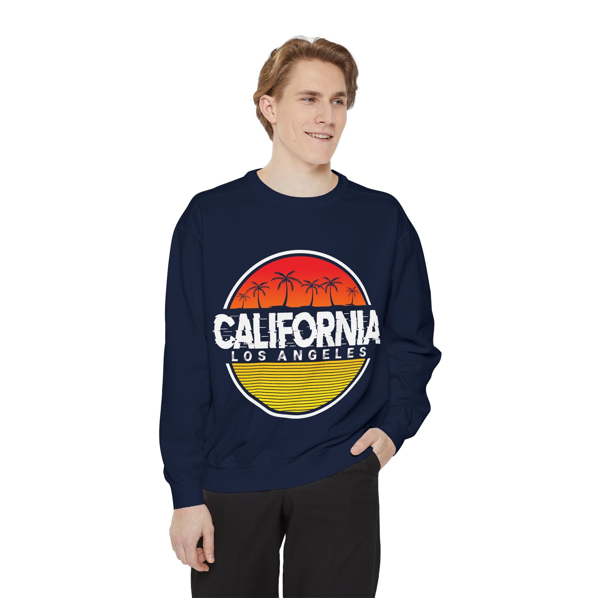 California Garment-Dyed Sweatshirt, Vintage California Sweatshirt, Los Angeles Apparel, Summer Vibes, Stylish Casual Wear - TINMICO