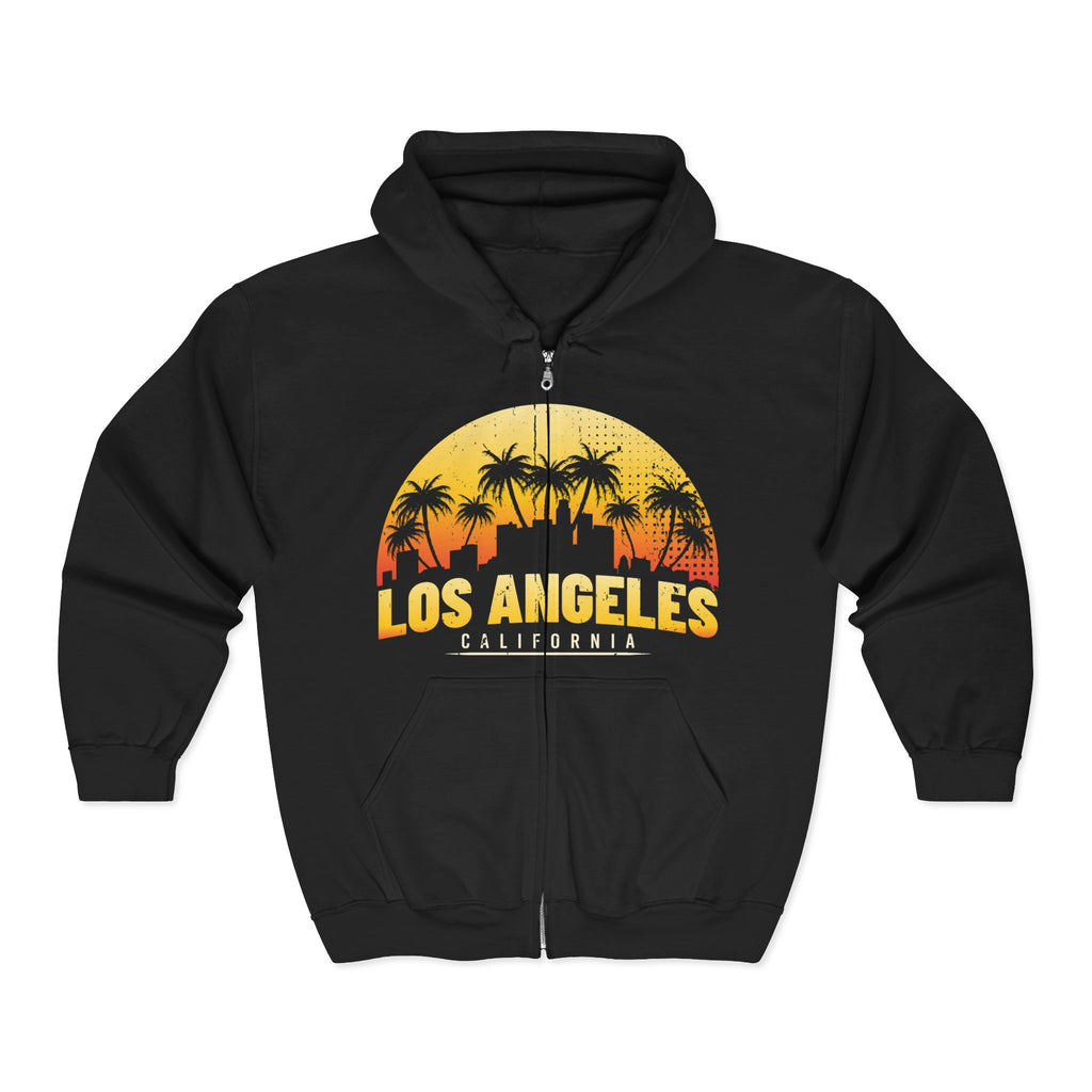 Los Angeles Sunset Zip Hoodie, California Graphic Sweatshirt, Unisex Hooded Jacket, Beach Vibes Apparel, Travel Souvenir Pullover - TINMICO