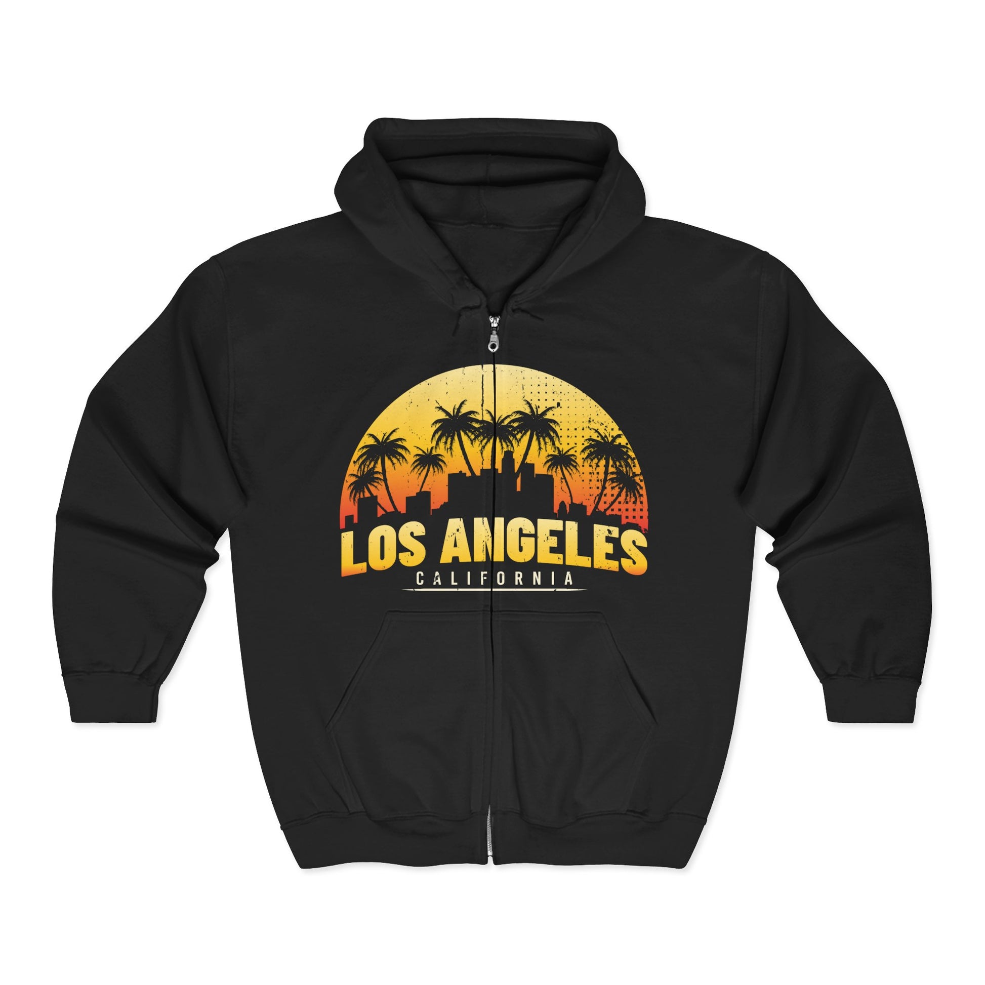 Los Angeles Sunset Zip Hoodie, California Graphic Sweatshirt, Unisex Hooded Jacket, Beach Vibes Apparel, Travel Souvenir Pullover - TINMICO