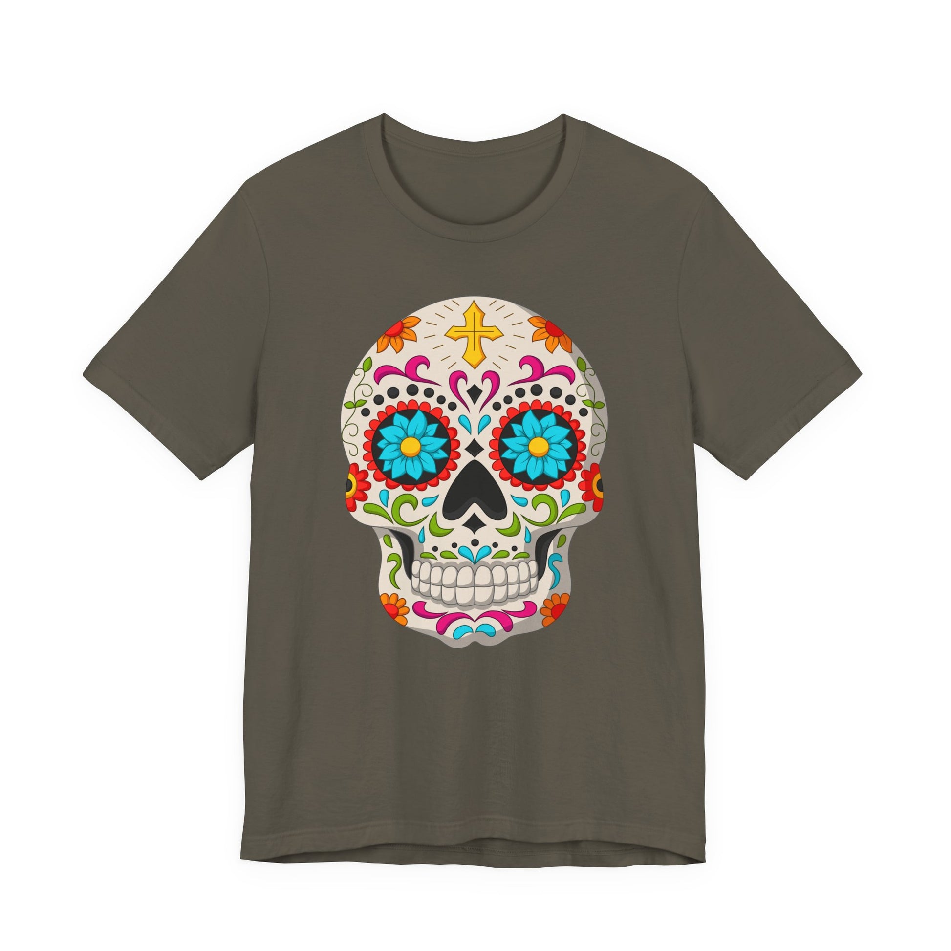 Colorful Sugar Skull Tee - Day of the Dead Shirt, Unisex Casual Wear, Festival Outfit, Gift for Halloween and Celebrations - TINMICO