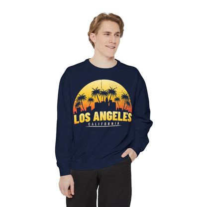 Los Angeles Sunset Sweatshirt - Vintage Unisex Garment-Dyed Pullover, California Apparel, Travel Souvenir, Cozy Gift, Streetwear Style - TINMICO