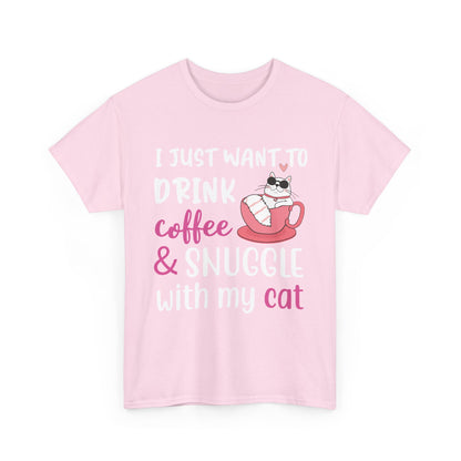 Coffee & Cat Unisex Heavy Cotton Tee, Cat Lover Gift, Coffee Enthusiast Apparel, Cute Pet Tee, Funny Animal T-Shirt, Unique Gift Idea - TINMICO