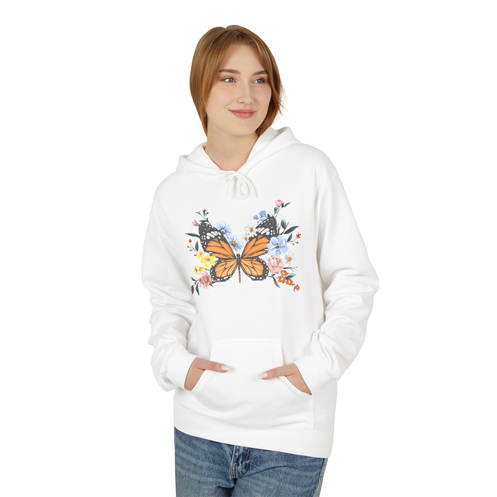 Butterfly Floral Hoodie, Cozy Unisex Fleece Sweatshirt, Perfect for Nature Lovers, Gift for Women and Men, Spring Fashion - TINMICO