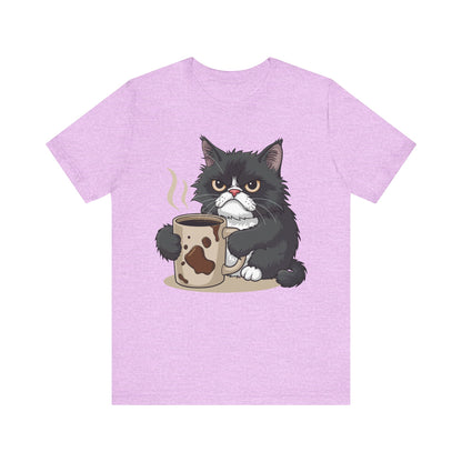Funny Cat Lover Tee, Unisex Jersey Shirt, Gift for Cat Moms, Coffee Lover T-Shirt, Pet Owner Humor Tee, Cute Kitty Design - TINMICO