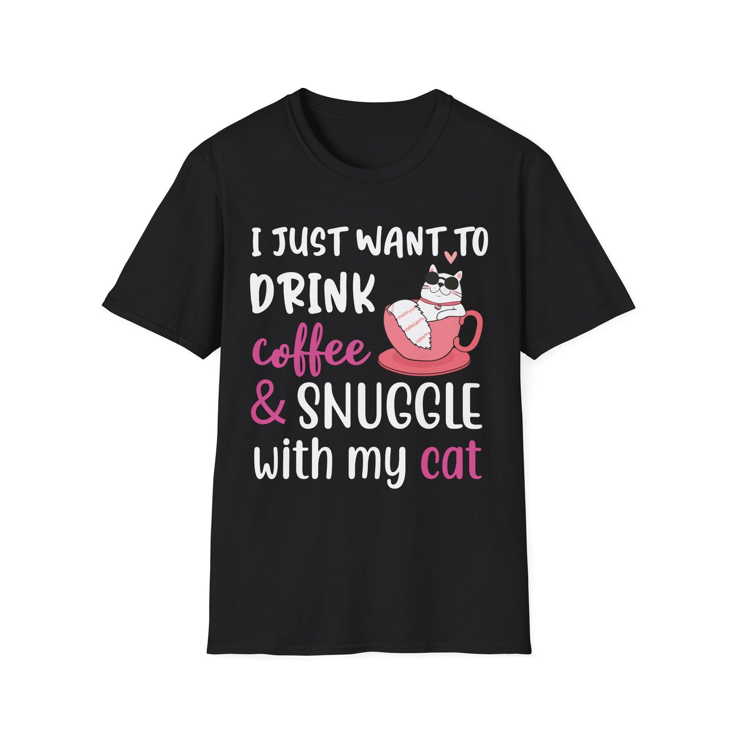 Cat Lover's Coffee & Snuggle T-Shirt, Funny Cat T-Shirt, Gift for Cat Owners, Cozy Tee, Pet Lover Apparel, Birthday Gift - TINMICO
