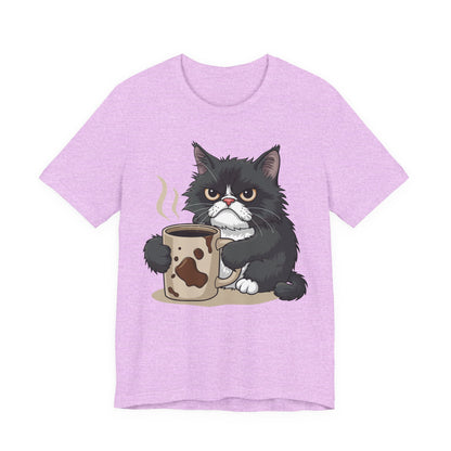Funny Cat Lover Tee, Unisex Jersey Shirt, Gift for Cat Moms, Coffee Lover T-Shirt, Pet Owner Humor Tee, Cute Kitty Design - TINMICO