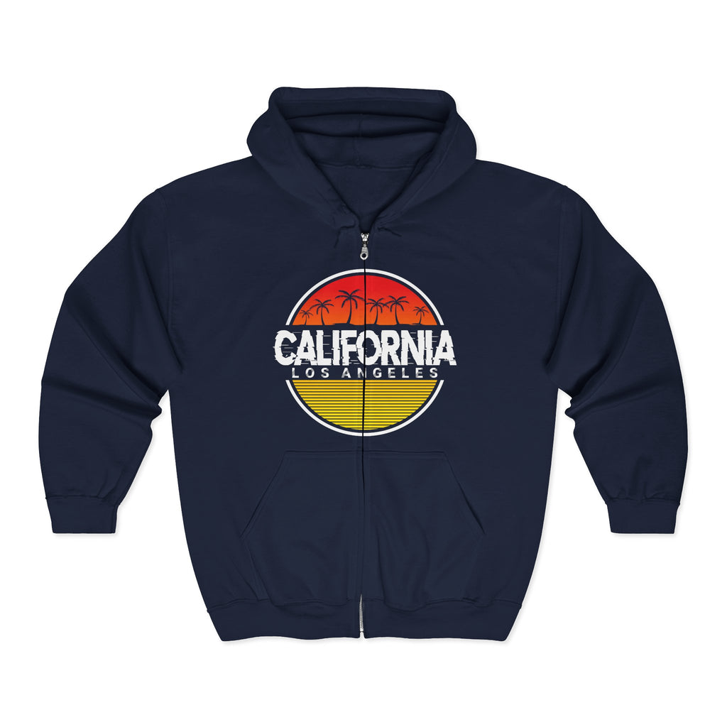 California Sunset Hoodie | Unisex Full Zip Sweatshirt, Casual Wear, Travel Apparel, Gift for Him/Her, Outdoor Fashion, LA Style - TINMICO