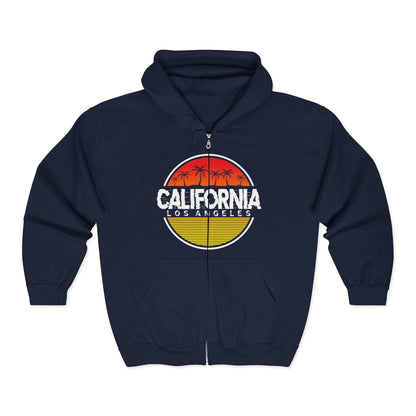 California Sunset Hoodie | Unisex Full Zip Sweatshirt, Casual Wear, Travel Apparel, Gift for Him/Her, Outdoor Fashion, LA Style - TINMICO