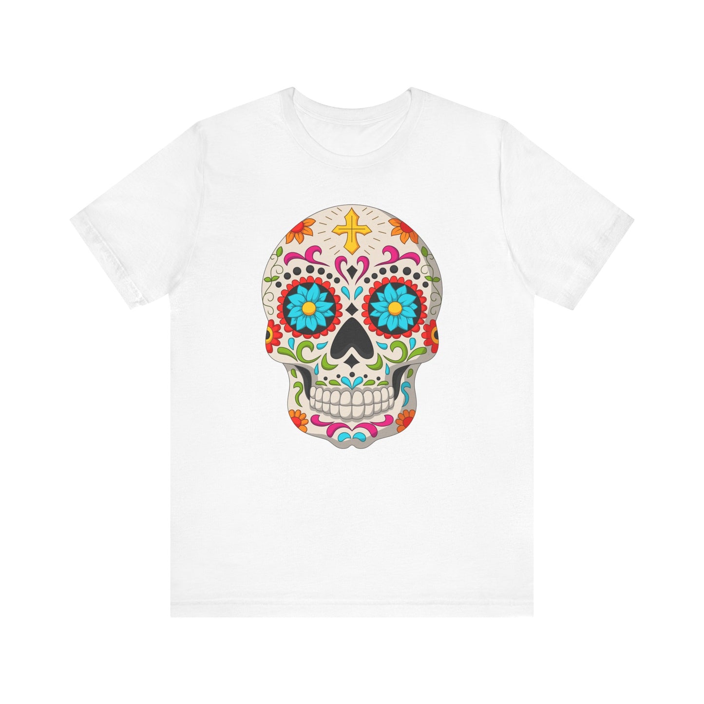 Colorful Sugar Skull Tee - Day of the Dead Shirt, Unisex Casual Wear, Festival Outfit, Gift for Halloween and Celebrations - TINMICO