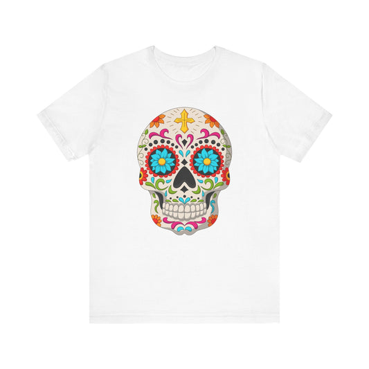 Colorful Sugar Skull Tee - Day of the Dead Shirt, Unisex Casual Wear, Festival Outfit, Gift for Halloween and Celebrations - TINMICO