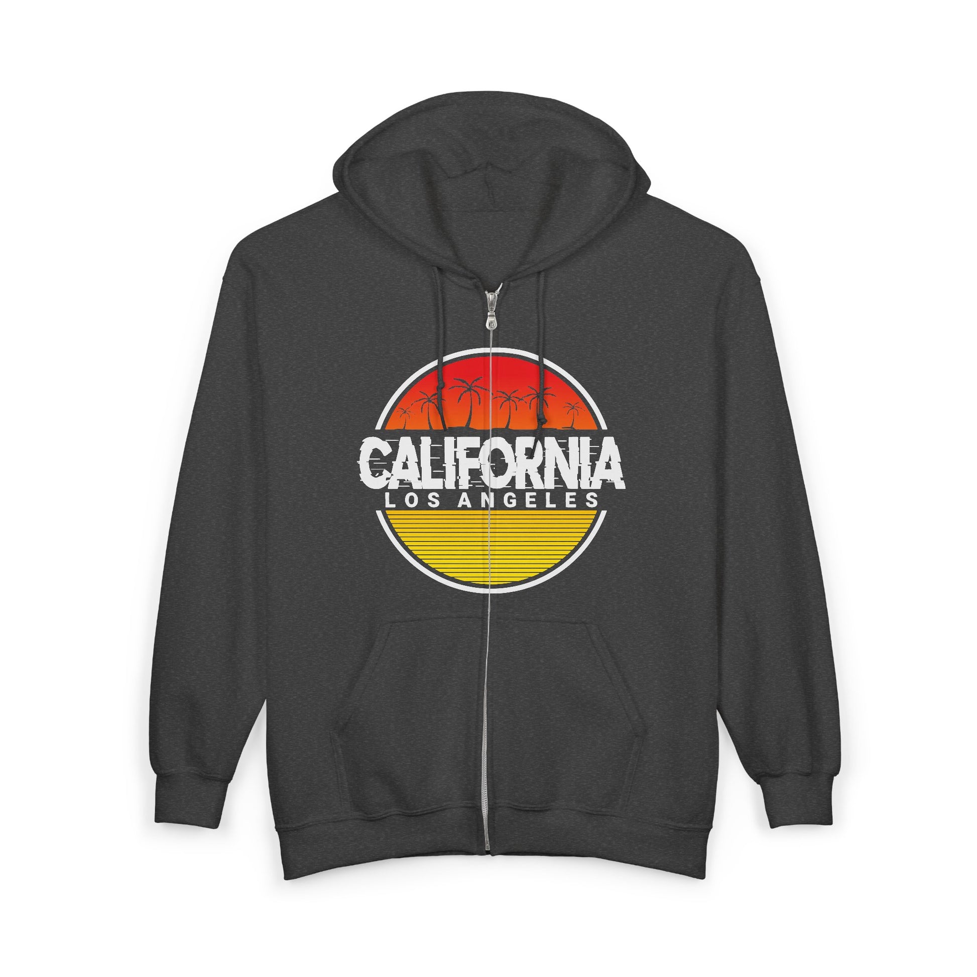 California Sunset Hoodie | Unisex Full Zip Sweatshirt, Casual Wear, Travel Apparel, Gift for Him/Her, Outdoor Fashion, LA Style - TINMICO
