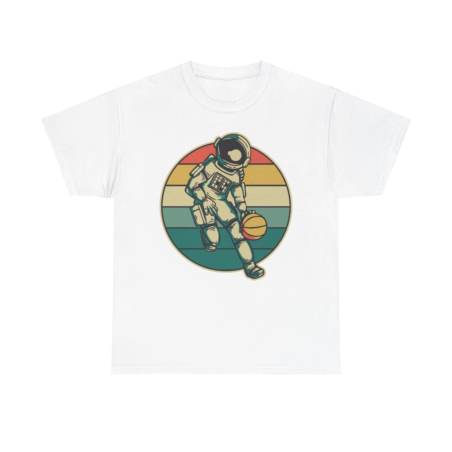 Retro Astronaut Basketball Unisex Heavy Cotton Tee, Casual Graphic Tee, Space Lover Gift, Fun Streetwear, Unique Presents - TINMICO