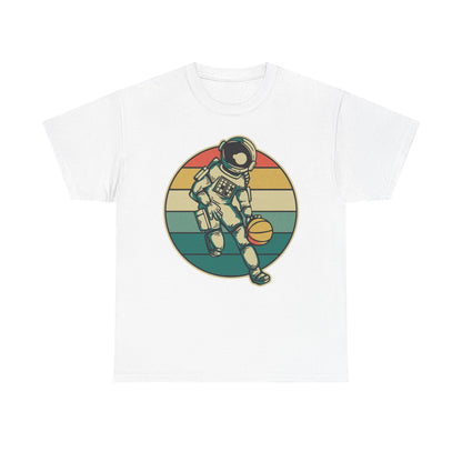 Retro Astronaut Basketball Unisex Heavy Cotton Tee, Casual Graphic Tee, Space Lover Gift, Fun Streetwear, Unique Presents - TINMICO