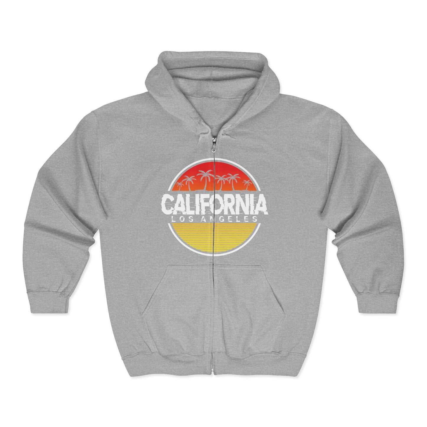 California Sunset Hoodie | Unisex Full Zip Sweatshirt, Casual Wear, Travel Apparel, Gift for Him/Her, Outdoor Fashion, LA Style - TINMICO