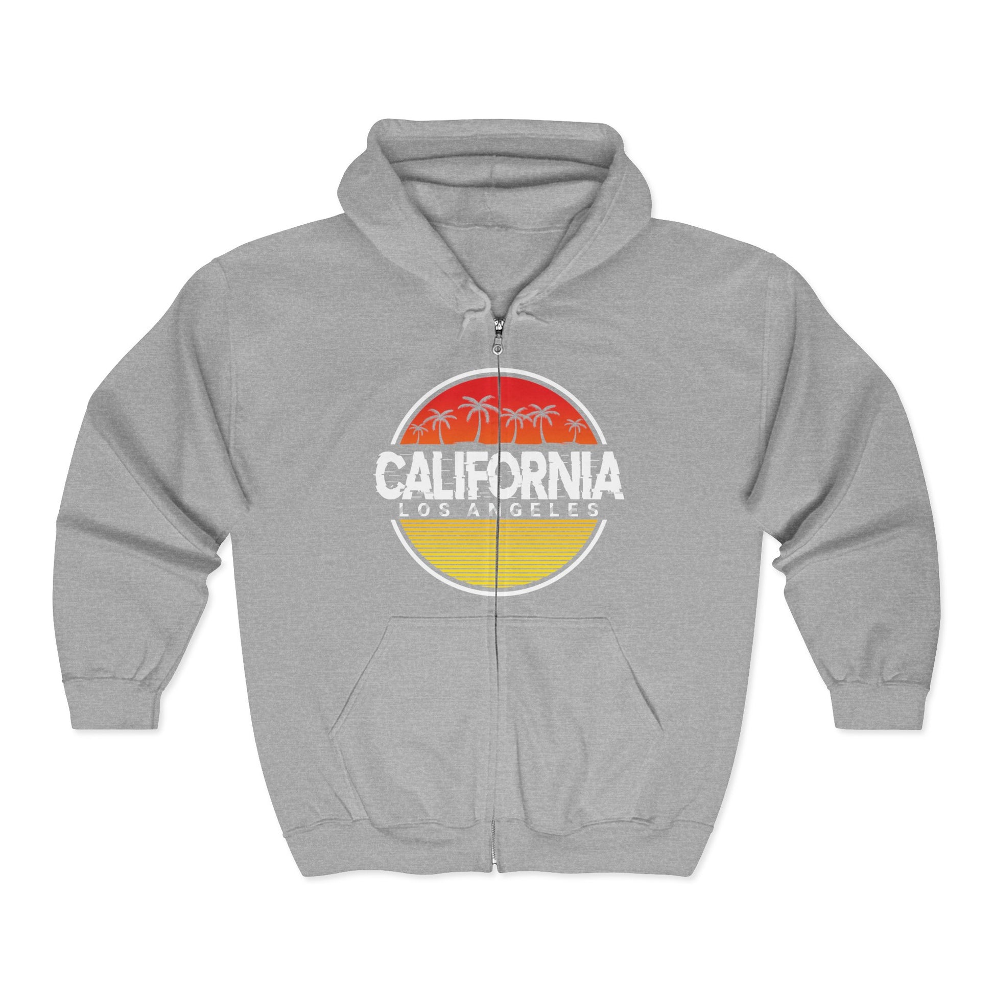 California Sunset Hoodie | Unisex Full Zip Sweatshirt, Casual Wear, Travel Apparel, Gift for Him/Her, Outdoor Fashion, LA Style - TINMICO