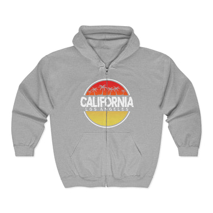 California Sunset Hoodie | Unisex Full Zip Sweatshirt, Casual Wear, Travel Apparel, Gift for Him/Her, Outdoor Fashion, LA Style - TINMICO