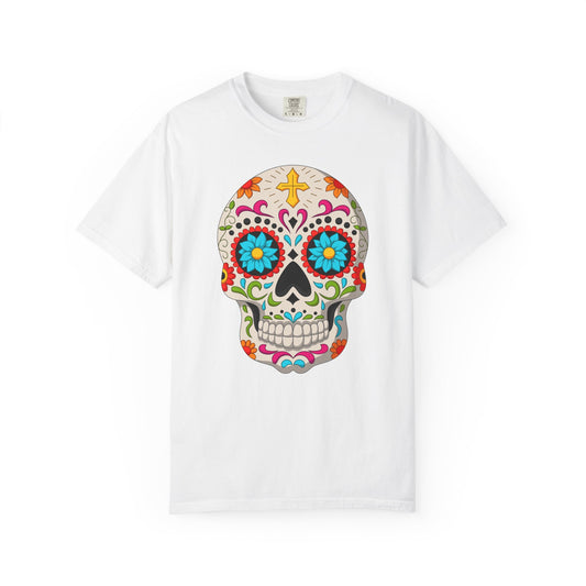 Colorful Skull T-Shirt for Day of the Dead Celebrations, Unisex Tee, Vintage Style Shirt, Gift for Skull Lovers, Festival Attire - TINMICO