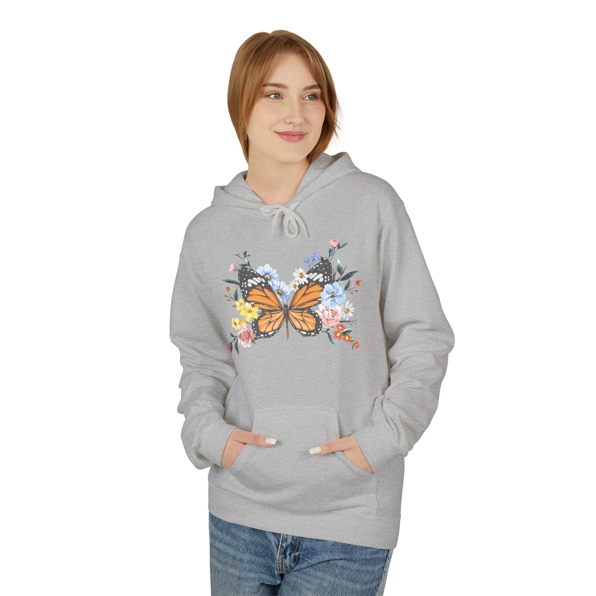 Butterfly Floral Hoodie, Cozy Unisex Fleece Sweatshirt, Perfect for Nature Lovers, Gift for Women and Men, Spring Fashion - TINMICO