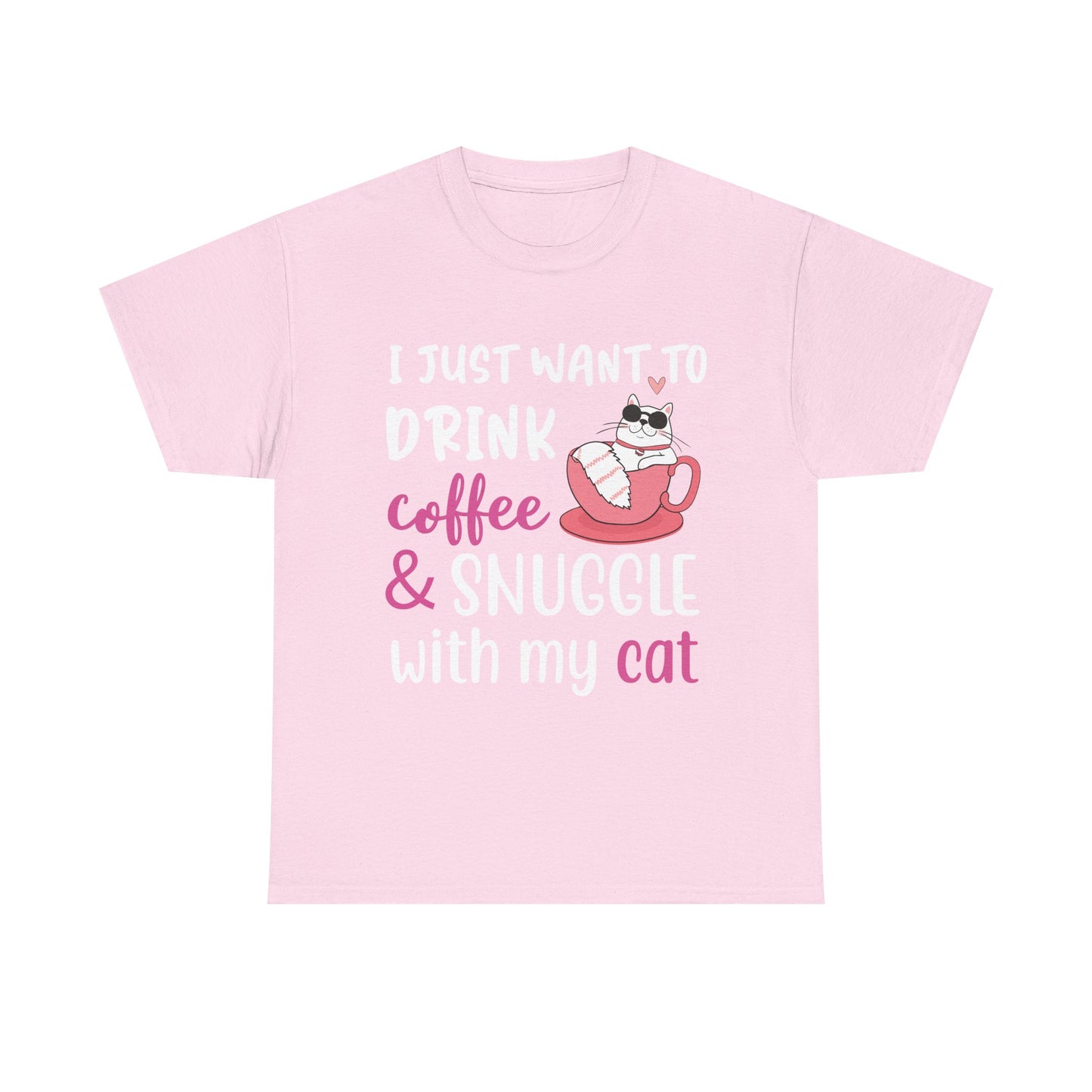 Coffee & Cat Unisex Heavy Cotton Tee, Cat Lover Gift, Coffee Enthusiast Apparel, Cute Pet Tee, Funny Animal T-Shirt, Unique Gift Idea - TINMICO