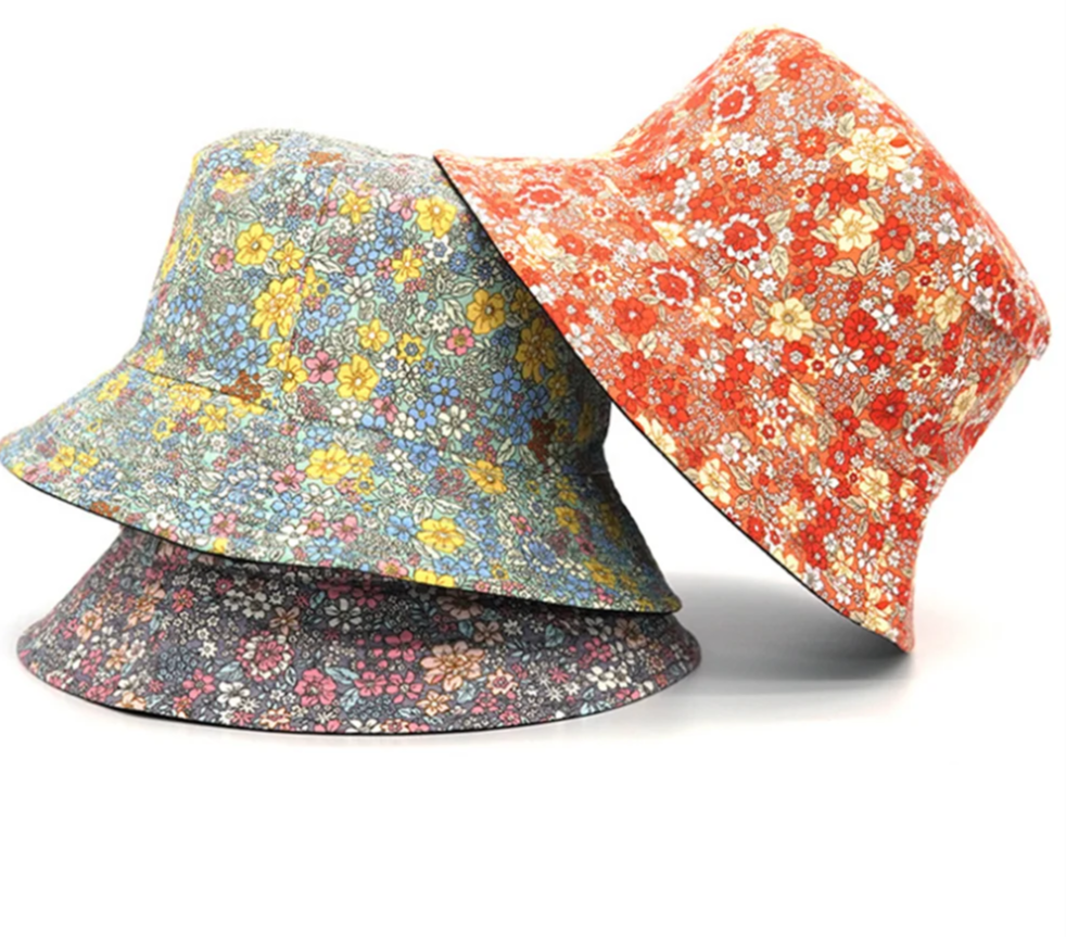 NEW Spring and Summer Small Floral Print Bucket Hat Trend Flower Double-Sided Male Wild Basin  Sun  Woman Cap | TINMICO