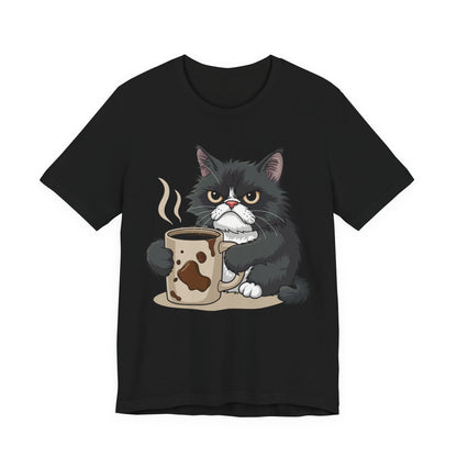 Funny Cat Lover Tee, Unisex Jersey Shirt, Gift for Cat Moms, Coffee Lover T-Shirt, Pet Owner Humor Tee, Cute Kitty Design - TINMICO
