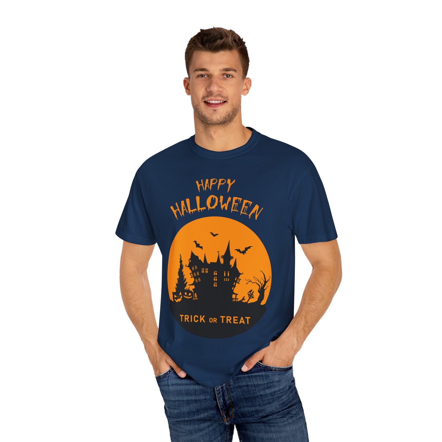 Halloween Graphic T-shirt, Spooky Tee for Trick or Treat, Unisex T-shirt for Fall Celebrations, Halloween Party Shirt, Cozy Casual Wear - TINMICO