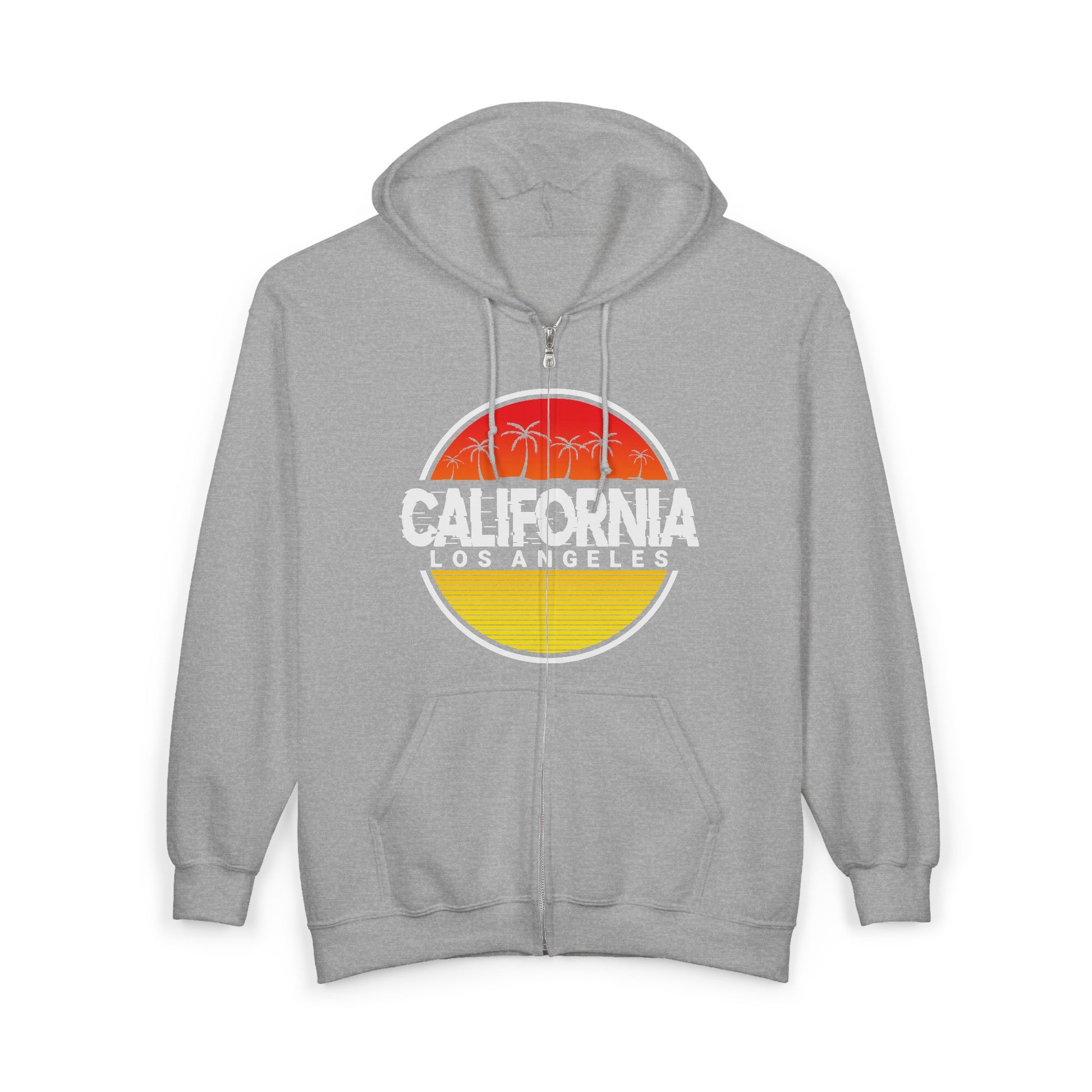 California Sunset Hoodie | Unisex Full Zip Sweatshirt, Casual Wear, Travel Apparel, Gift for Him/Her, Outdoor Fashion, LA Style - TINMICO