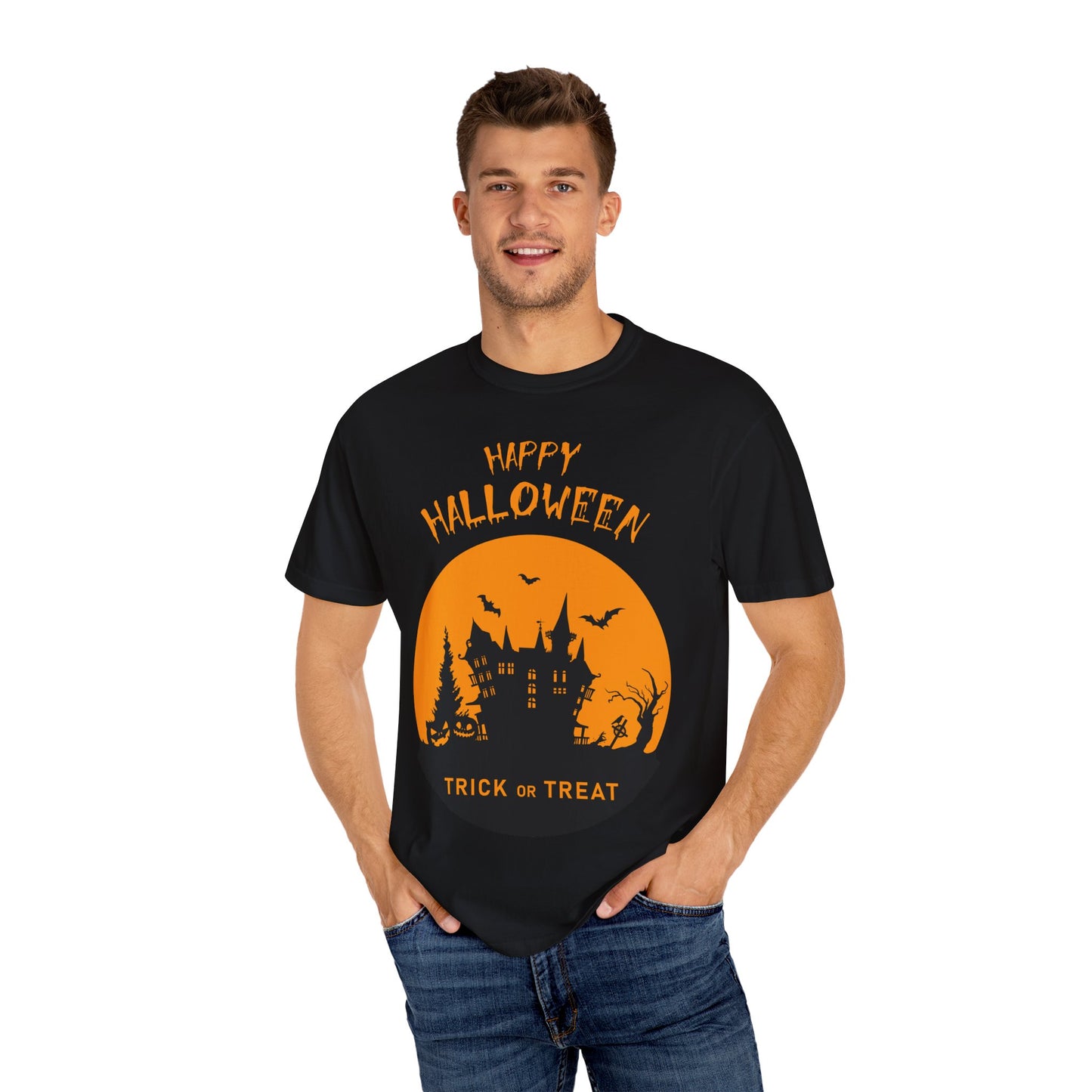 Halloween Graphic T-shirt, Spooky Tee for Trick or Treat, Unisex T-shirt for Fall Celebrations, Halloween Party Shirt, Cozy Casual Wear - TINMICO