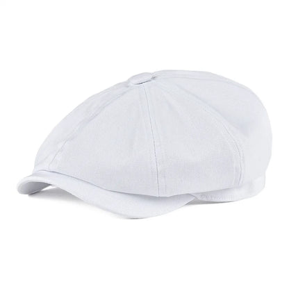 Newsboy Cap Men's White Twill Cotton Hat Women's Baker Boy Caps Retro Big Headpiece | TINMICO - TINMICO