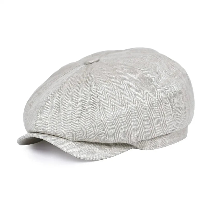Herringbone Light Gry Linen Bakerboy Caps Newsboy Cap Men Women Lightweight Breathable Flat Hat Beret Hats | TINMICO - TINMICO