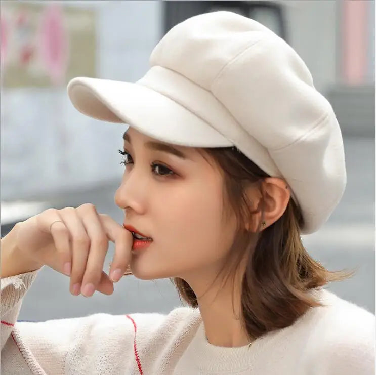New Autumn Winter Hats for Women Solid Plain Octagonal Hat Winter Beret Women Painter Caps | TINMICO